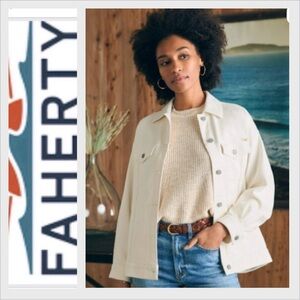 Faherty Women's‎ Stretch Terry Trucker Jacket M Egret NWOT